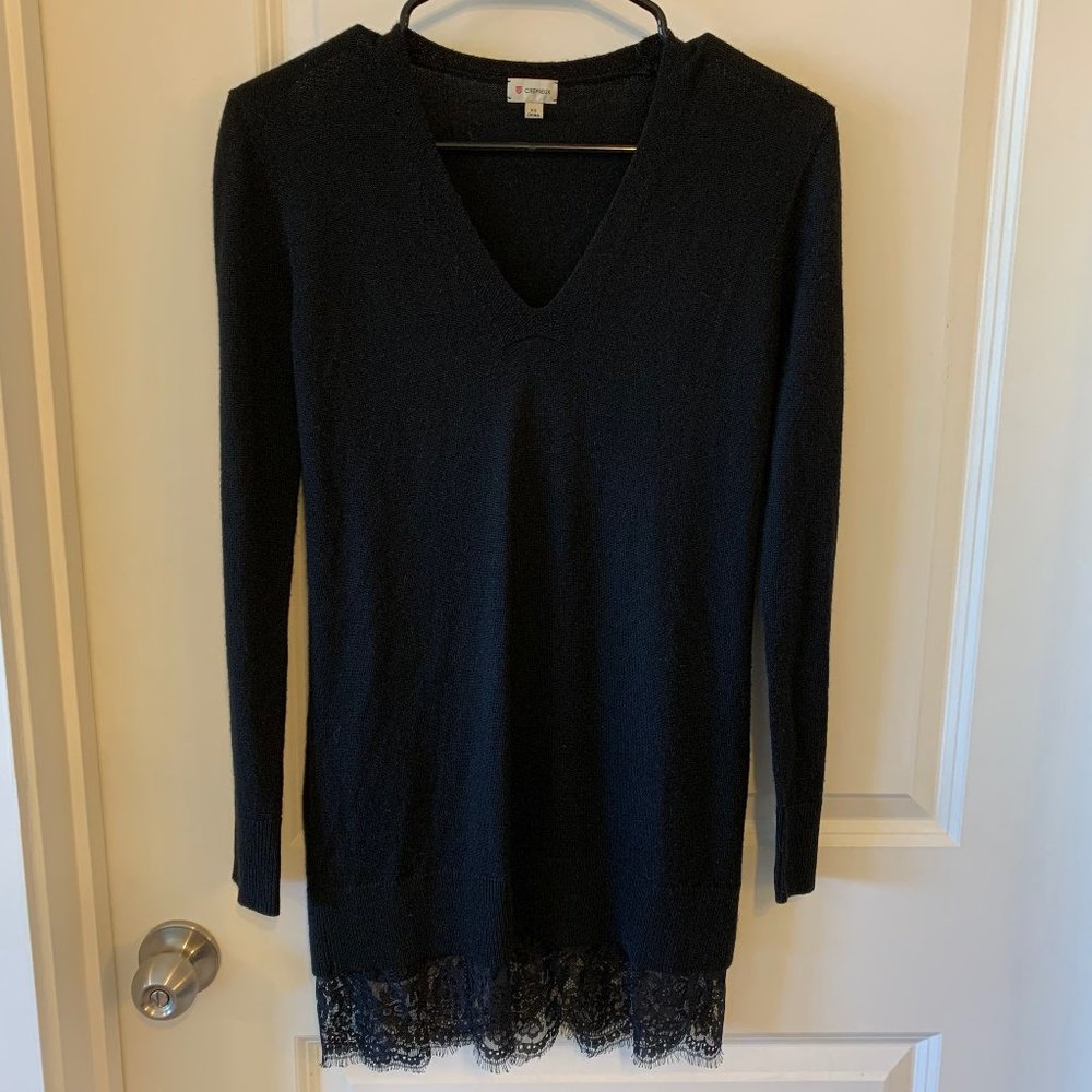 Cremieux V-Neck Sweater with Lace Trim